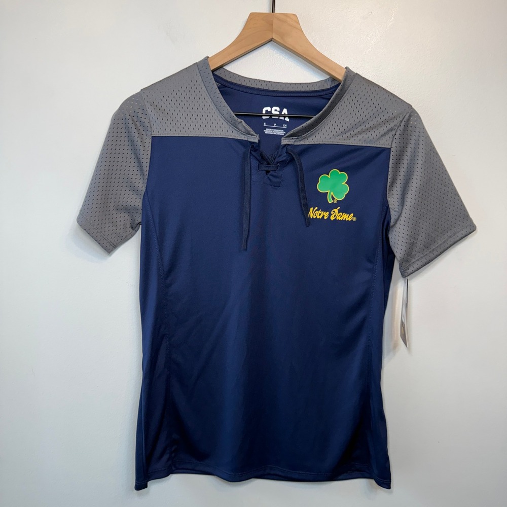 CSA Notre Dame Fighting Irish Women's Navy Lace Up Mesh Jersey Top Small NWT